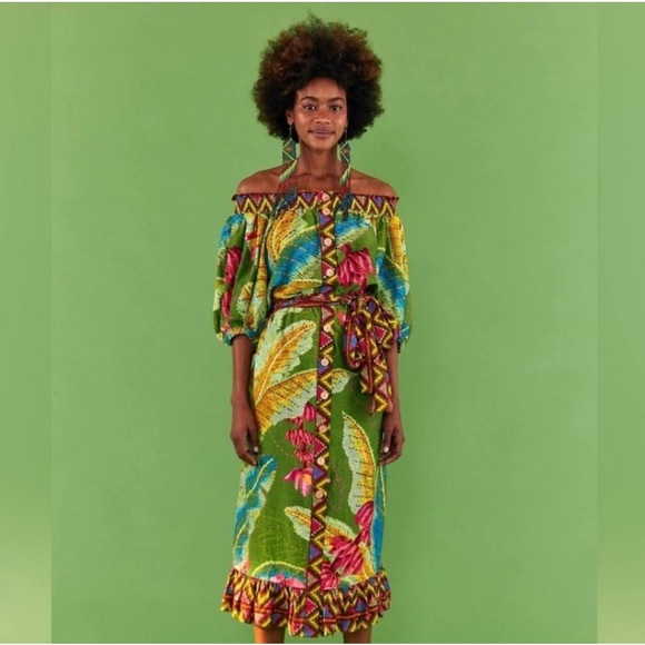 Farm Rio Banana Leaves Off Shoulder Midi
Dress Small - Picture 1 of 6